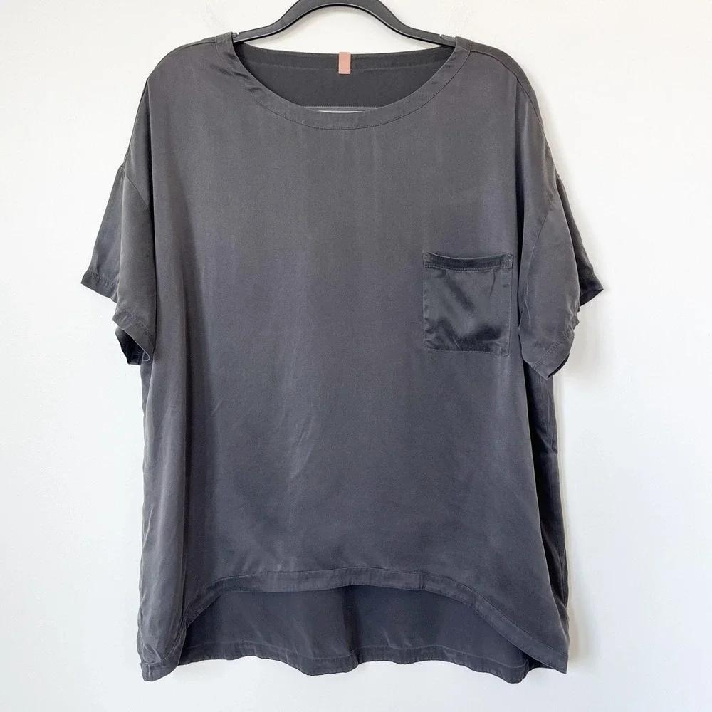 Lunya Washable Silk Oversized Sleep Shirt Charcoal Gray Womens Medium
